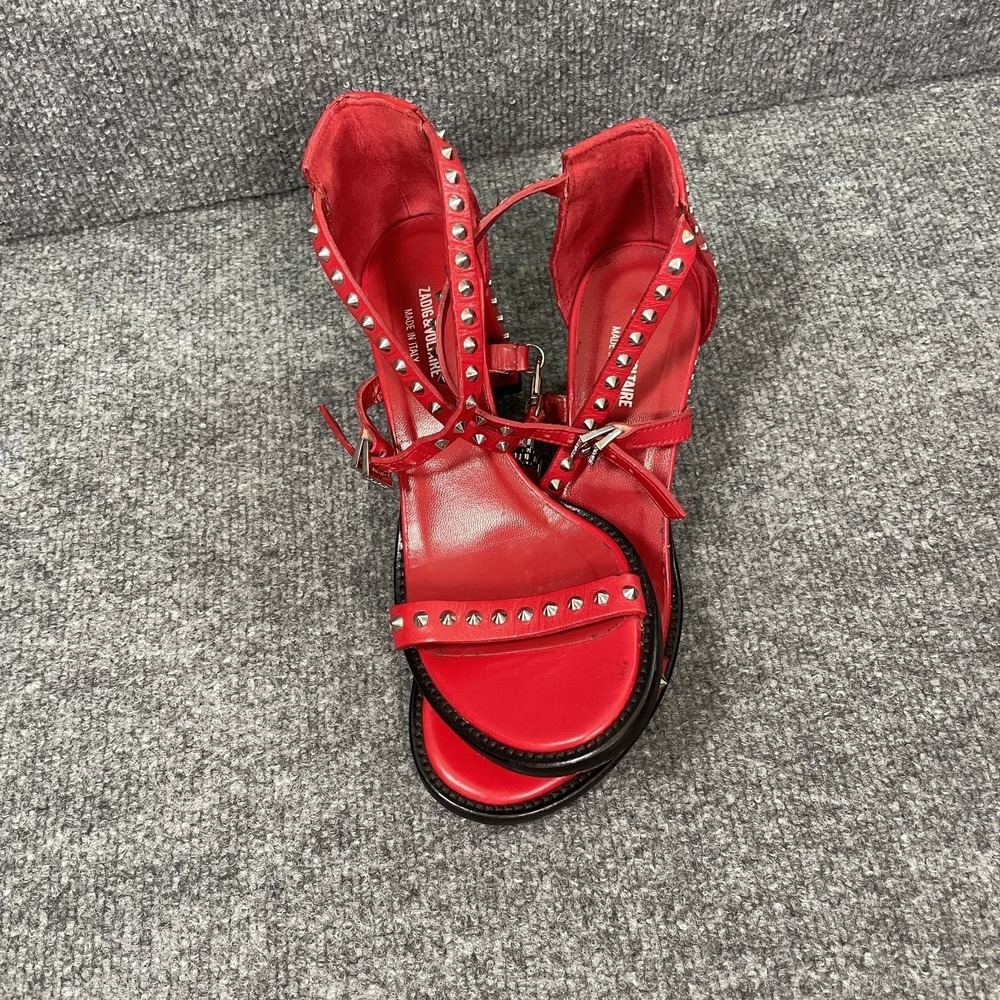 Zadig & Voltaire Studded Sandal Womens Sz 36 Red Leather Strappy Made Italy